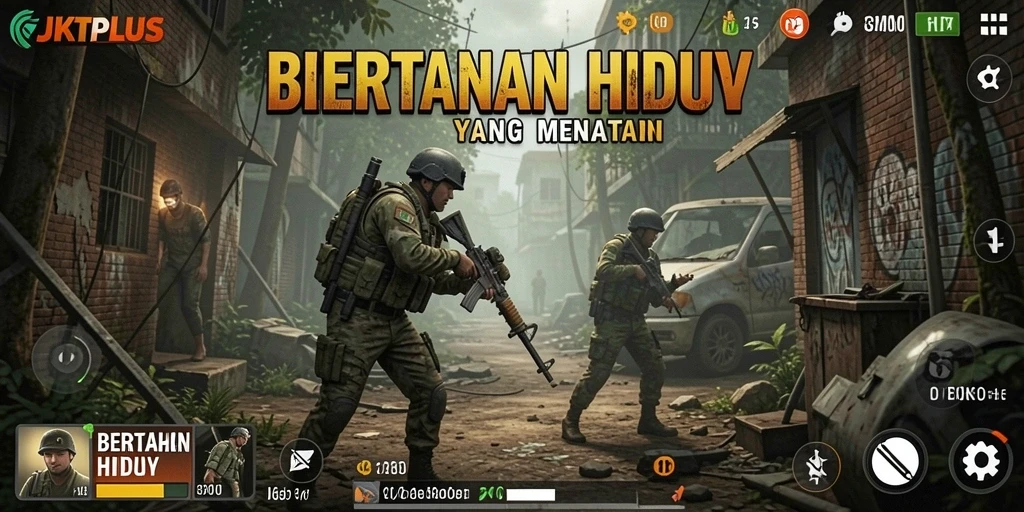 Antarmuka JKTPLUS dengan elemen bertahan hidup yang menarik.