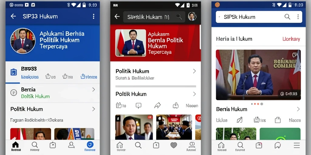 Antarmuka aplikasi SIP33 yang menampilkan berita politik dan hukum terbaru.
