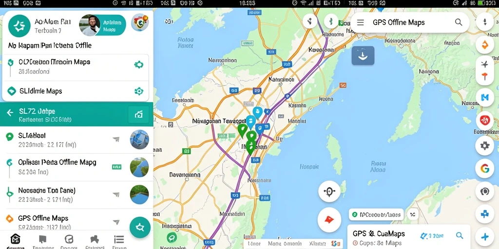 Antarmuka intuitif aplikasi GPS Offline Maps SL72 yang memudahkan navigasi.