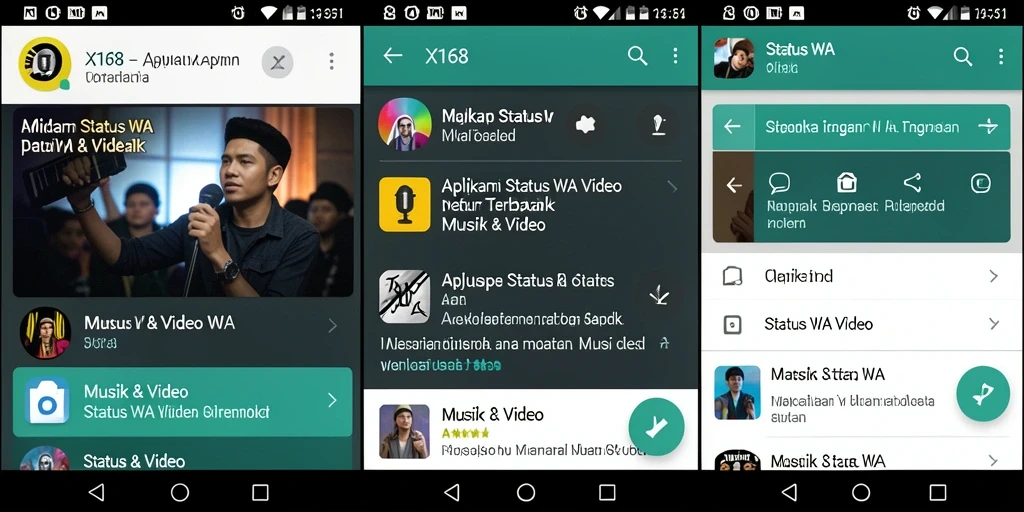 Screenshot antarmuka X168 menampilkan berbagai pilihan video status WA.